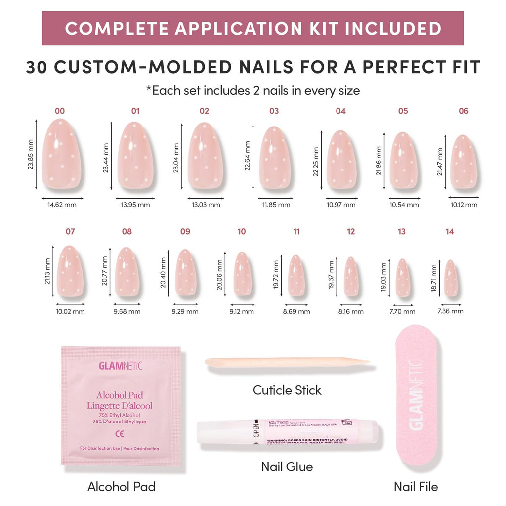 Glamnetic Press On Nails, Short Almond Glossy, Fake Nails 30pc Nail Kit