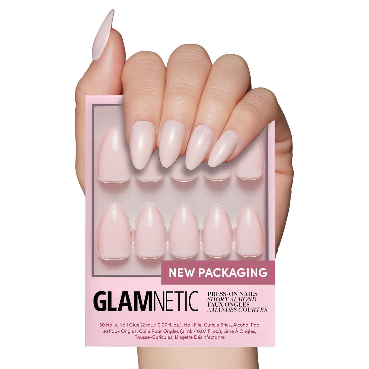 Glamnetic Press On Nails, Short Almond Glossy, Fake Nails 30pc Nail Kit