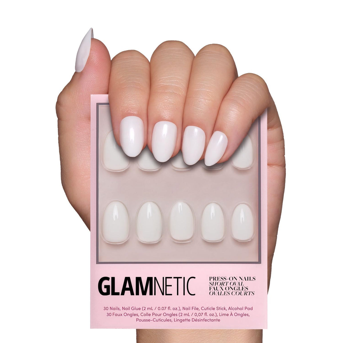 Glamnetic Press On Nails, Short Almond Glossy, Fake Nails 30pc Nail Kit