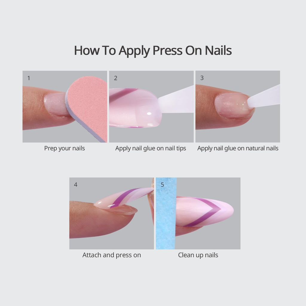 BTArtbox Press On Nails, Short Almond Pink Fake Nails, 32Pcs Full Kit