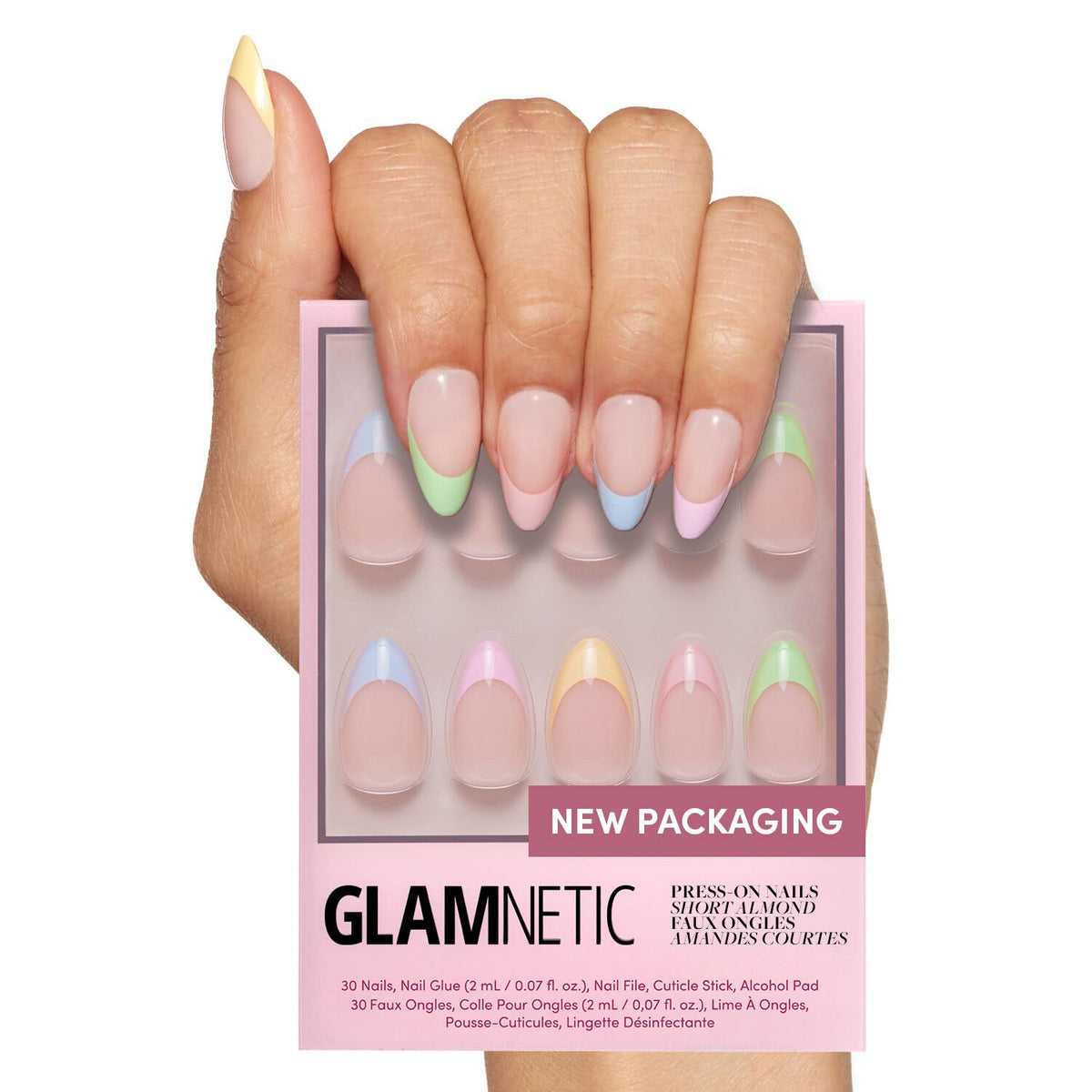 Glamnetic Press On Nails, Short Almond Glossy, Fake Nails 30pc Nail Kit