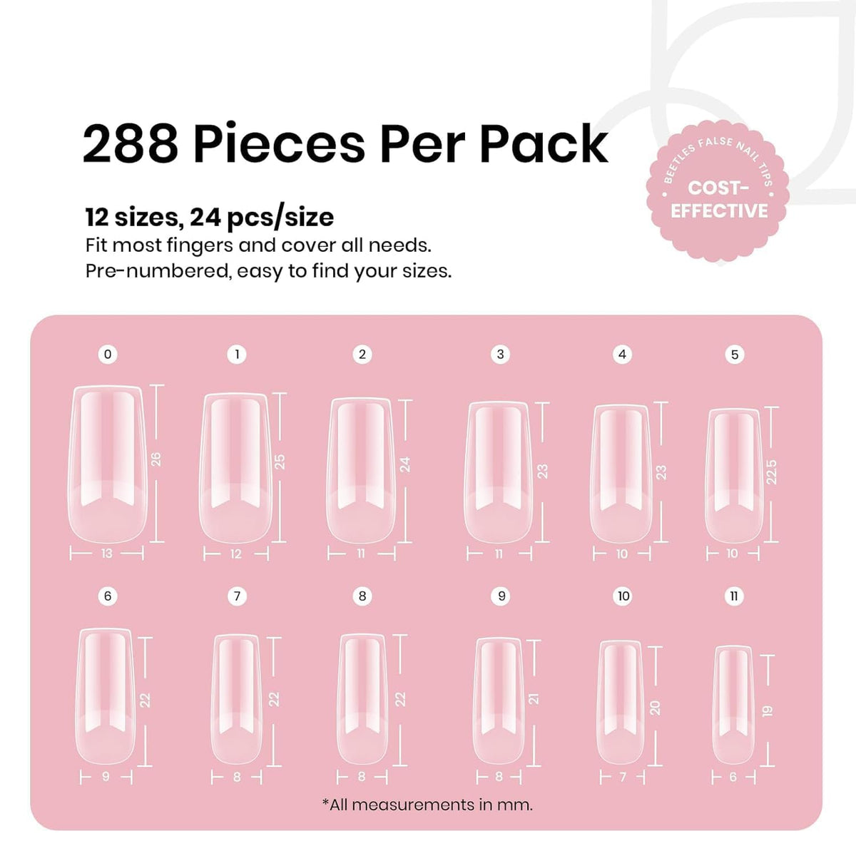 Beetles Soft Gel Nail Tips Short Almond 288pcs in 12 Sizes Etch-X