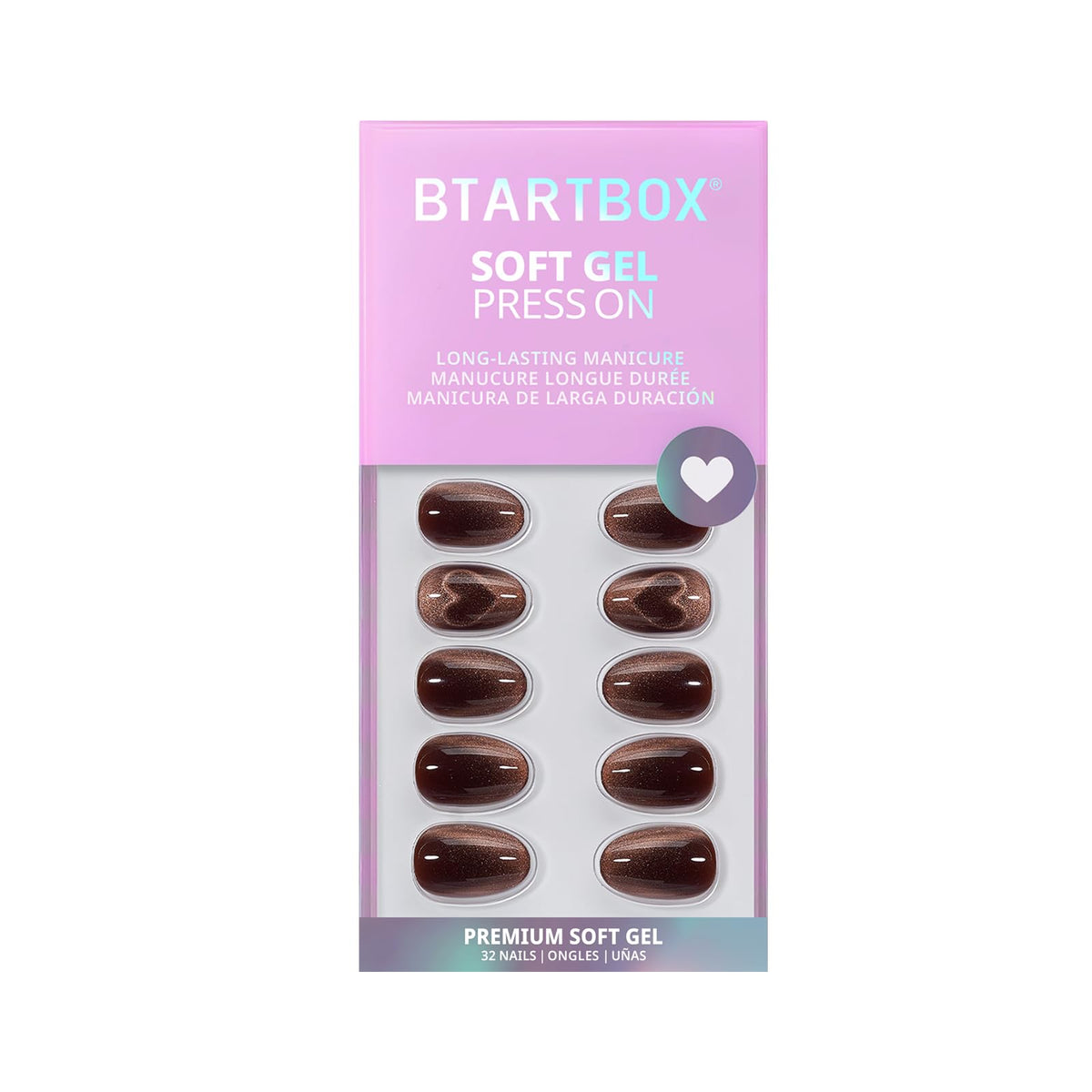 BTArtbox Press On Nails, Short Almond Pink Fake Nails, 32Pcs Full Kit