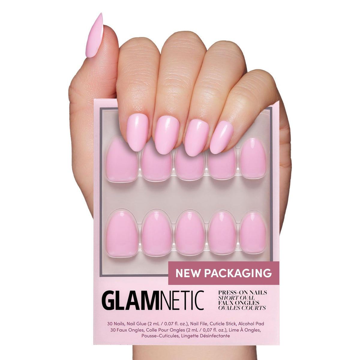 Glamnetic Press On Nails, Short Almond Glossy, Fake Nails 30pc Nail Kit