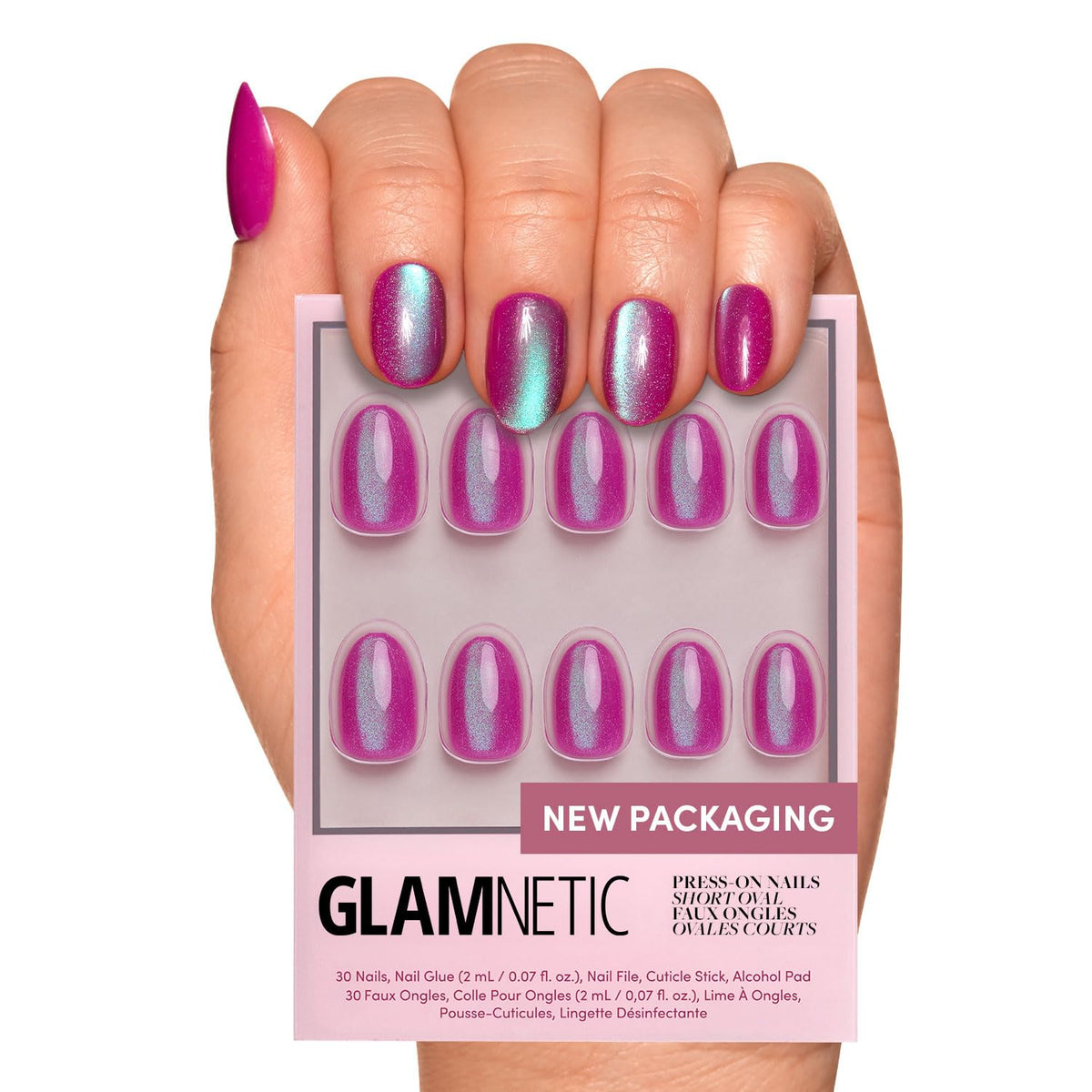 Glamnetic Press On Nails, Short Almond Glossy, Fake Nails 30pc Nail Kit