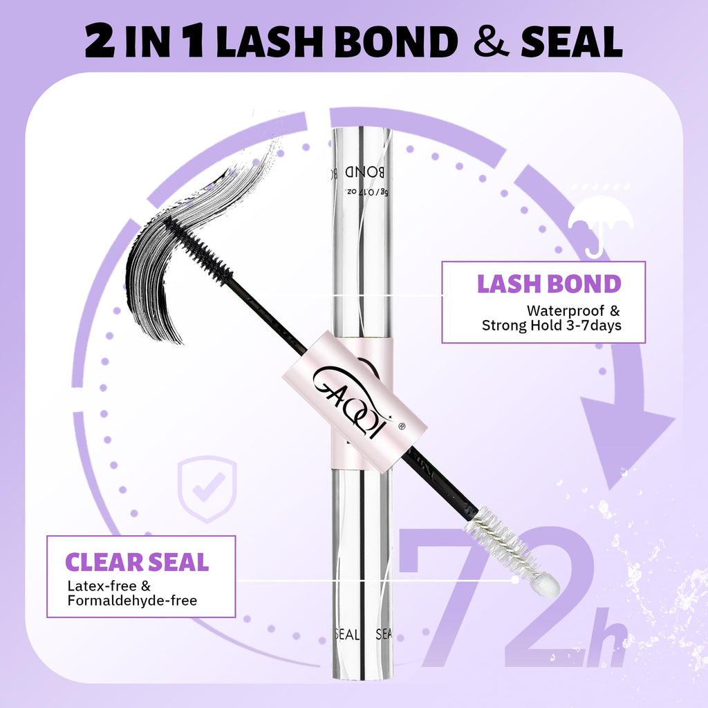 GAQQI Lash Cluster Glue, Waterproof Bond and Seal Lash Glue, Black - 2PCS