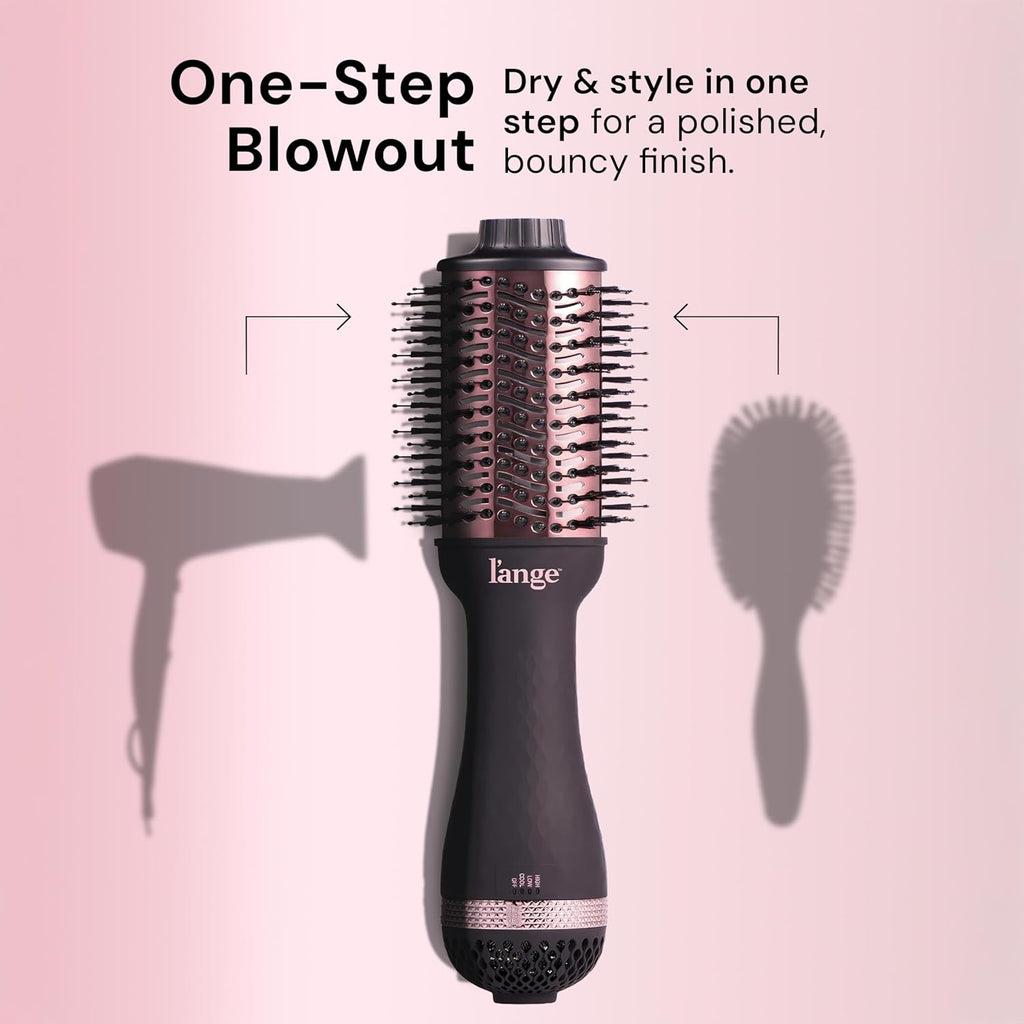 L'ANGE HAIR Le Volume 2-in-1 Titanium Blow Dryer Brush | Frizz Control Blowout Hair Dryer Brush for Drying and Styling | Volumizing Hot Air Styler for All Hairstyles | Oval Barrel | Black - 75mm