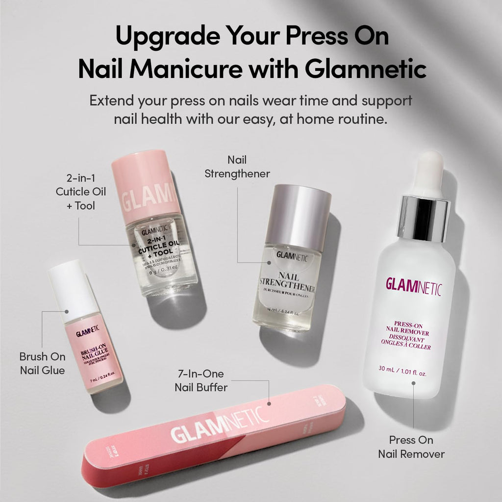 Glamnetic Press On Nails, Short Almond Glossy, Fake Nails 30pc Nail Kit