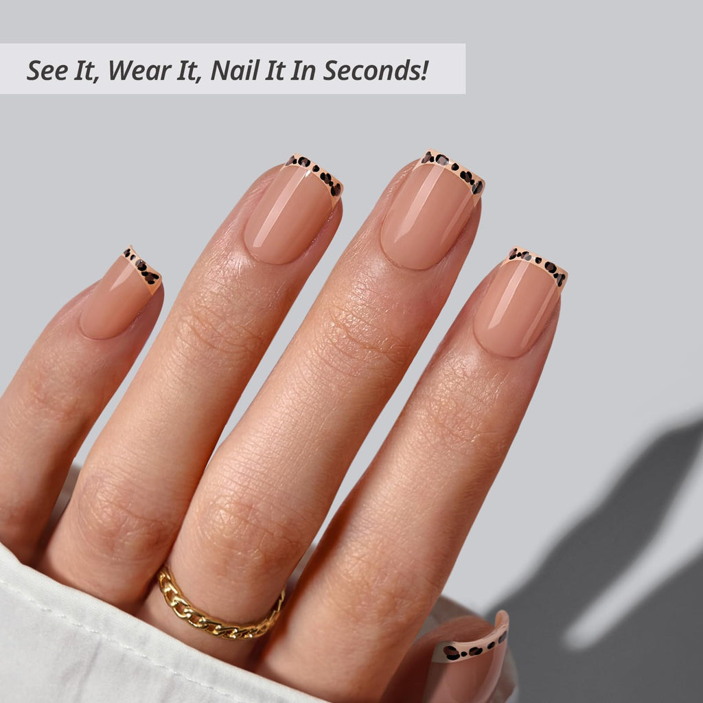 BTArtbox Press On Nails, Short Almond Pink Fake Nails, 32Pcs Full Kit