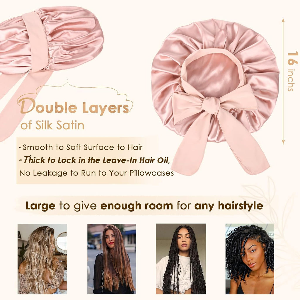 YANIBEST Adjustable Silk Bonnet for Sleeping Women Double Layer Satin Bonnet Reduce Friction Prevent Frizz Curly Hair