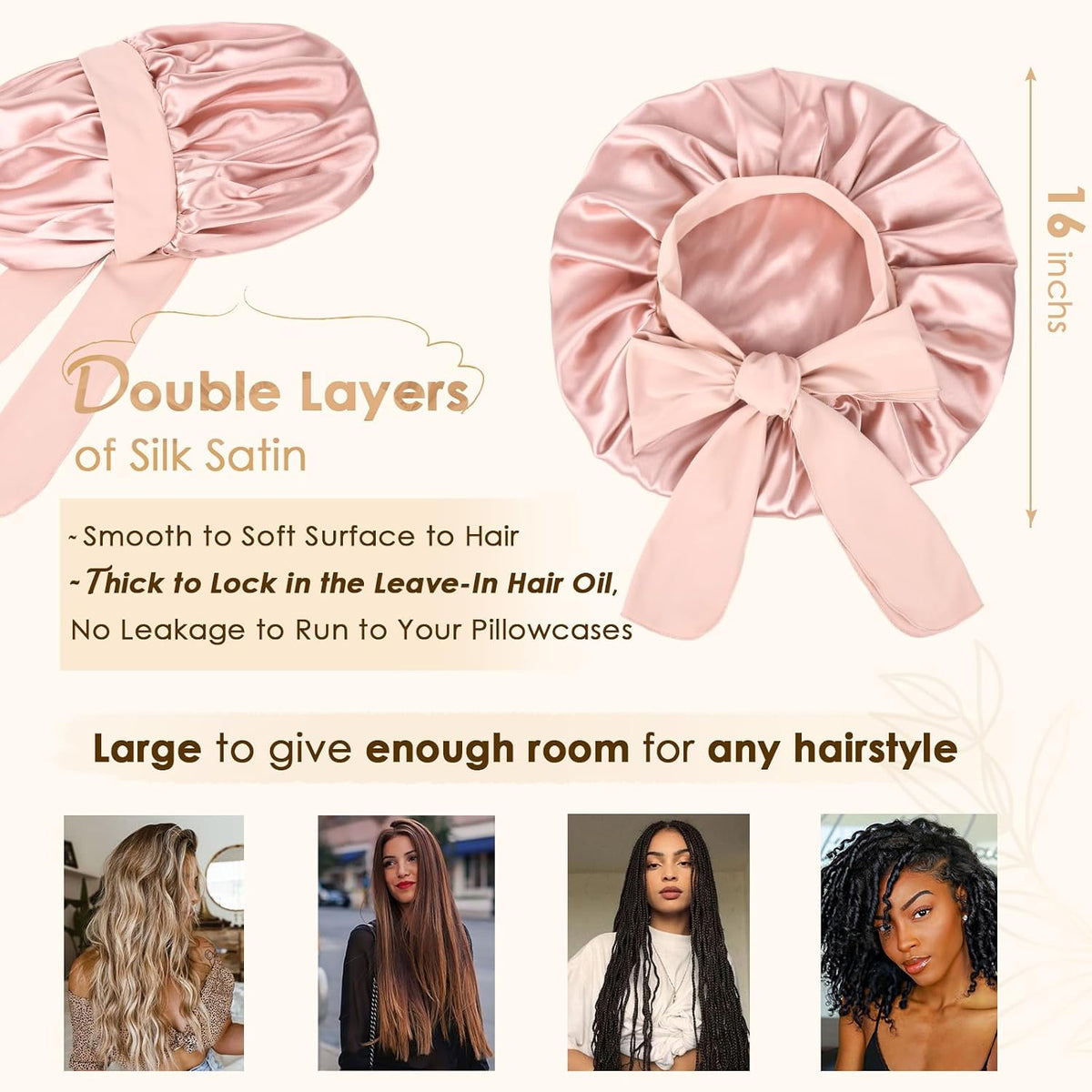 YANIBEST Adjustable Silk Bonnet for Sleeping Women Double Layer Satin Bonnet Reduce Friction Prevent Frizz Curly Hair
