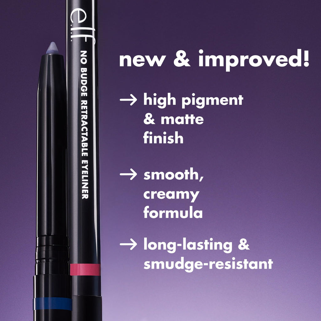 e.l.f. No Budge Retractable Eyeliner, Creamy, Ultra-Pigmented & Waterproof, Creates Bold & Defined Lines, Vegan & Cruelty-Free, Black