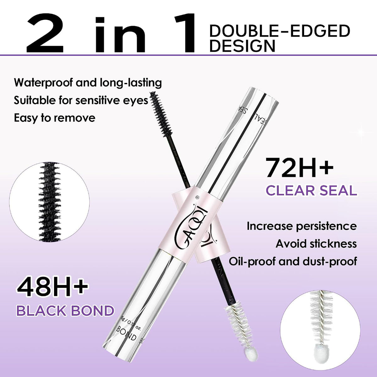 GAQQI Lash Cluster Glue, Waterproof Bond and Seal Lash Glue, Black - 2PCS