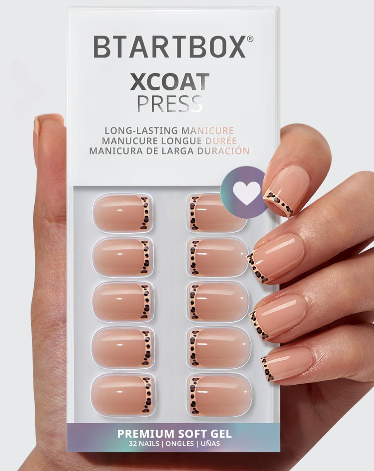 BTArtbox Press On Nails, Short Almond Pink Fake Nails, 32Pcs Full Kit