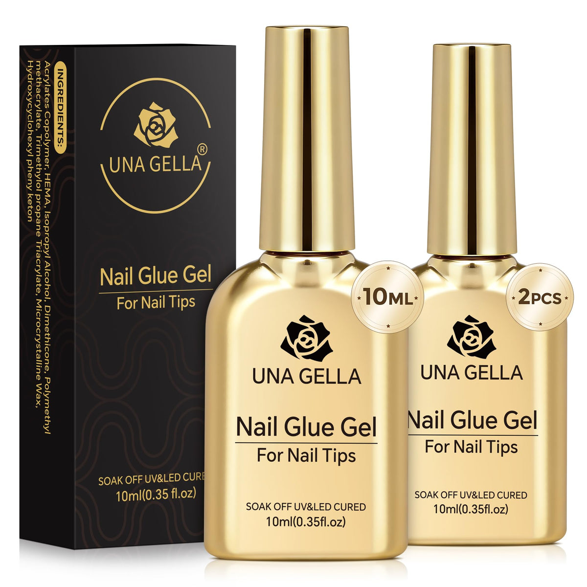 UNA GELLA 20ml*2PCS Nail Glue Remover for Press on, Multi-Functional Pinpoint Glue Remover Fast Removal Gentle Non-Acetone with Crystal Sticks for Nails Polish False Acrylic Nail Tips Home DIY