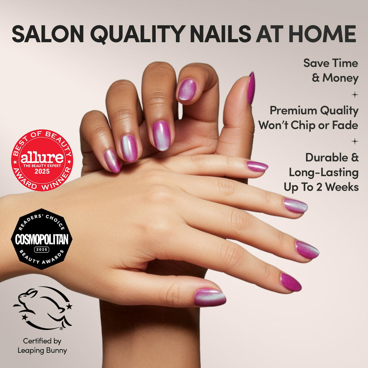 Glamnetic Press On Nails, Short Almond Glossy, Fake Nails 30pc Nail Kit