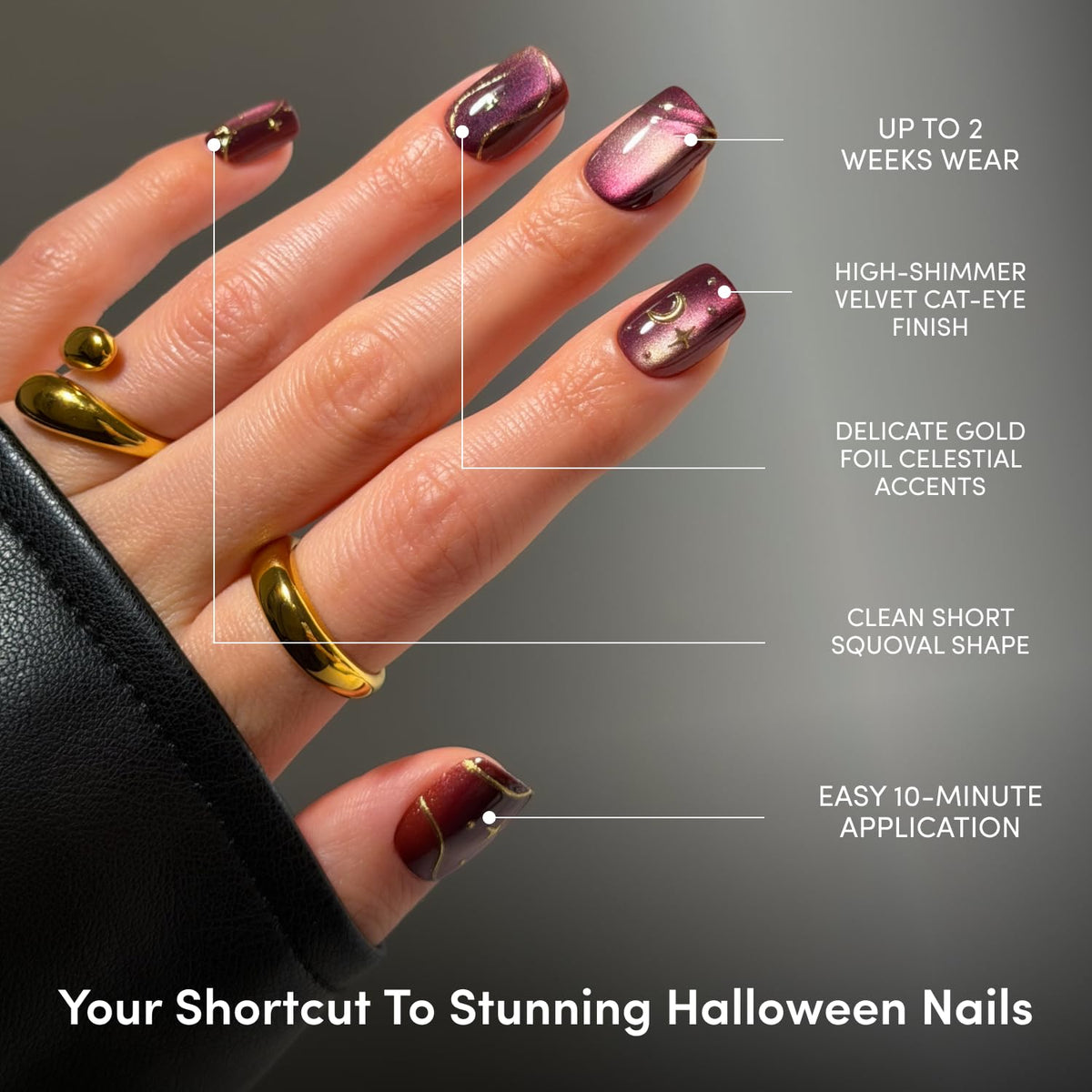 Glamnetic Halloween Press On Nails, Short Almond Glazed, October Nights