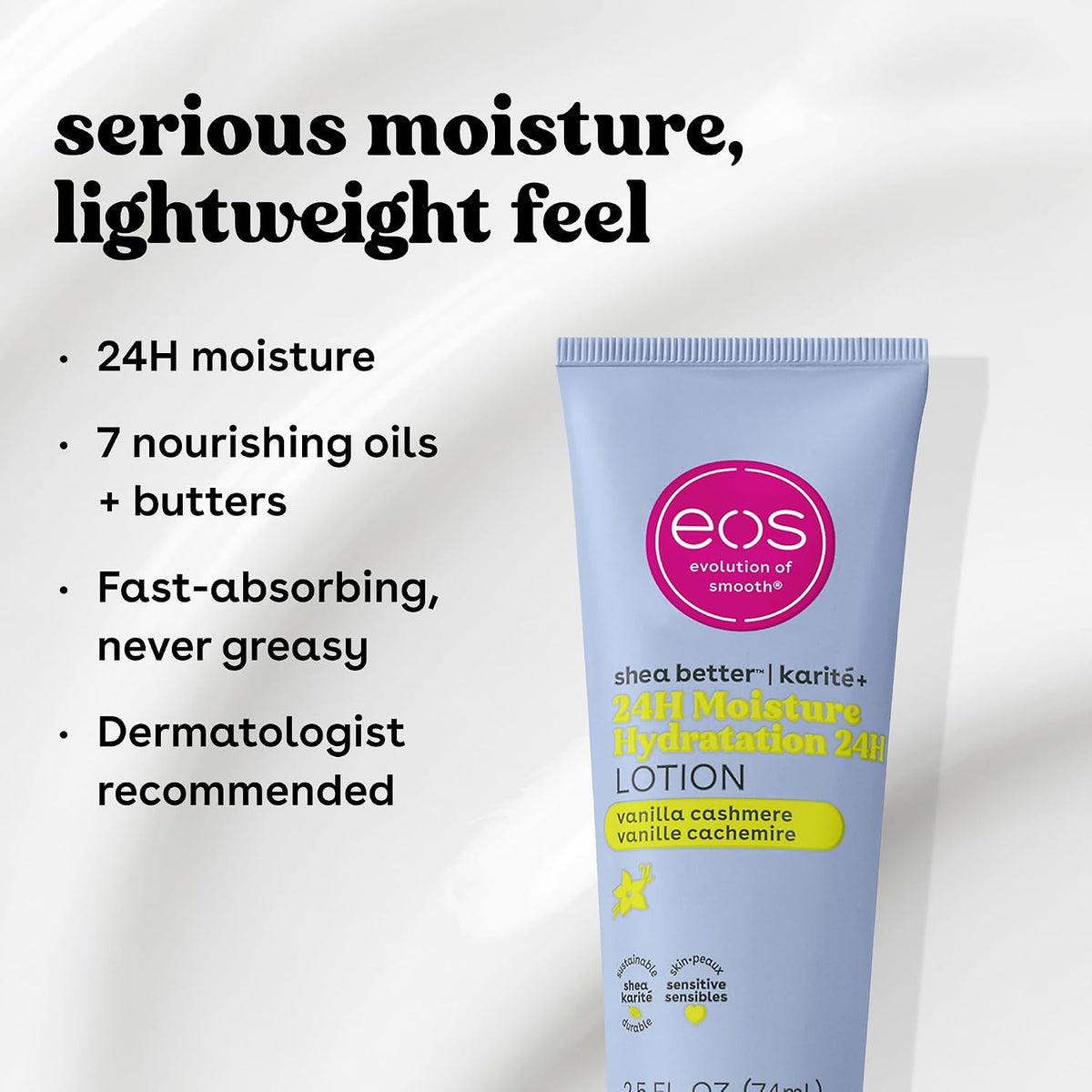 eos 24H Moisture Travel Body Lotion- Fresh & Cozy, Mini Size, 2.5 fl oz