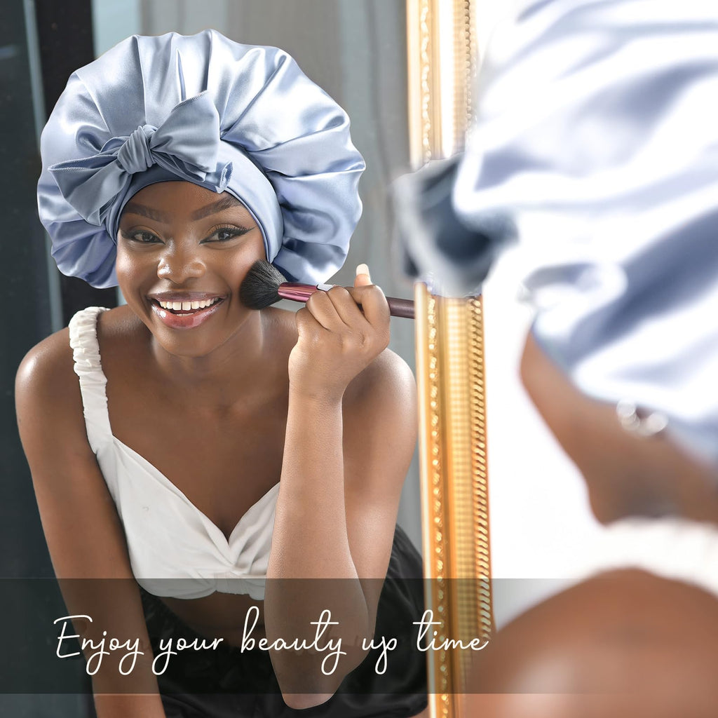 YANIBEST Adjustable Silk Bonnet for Sleeping Women Double Layer Satin Bonnet Reduce Friction Prevent Frizz Curly Hair