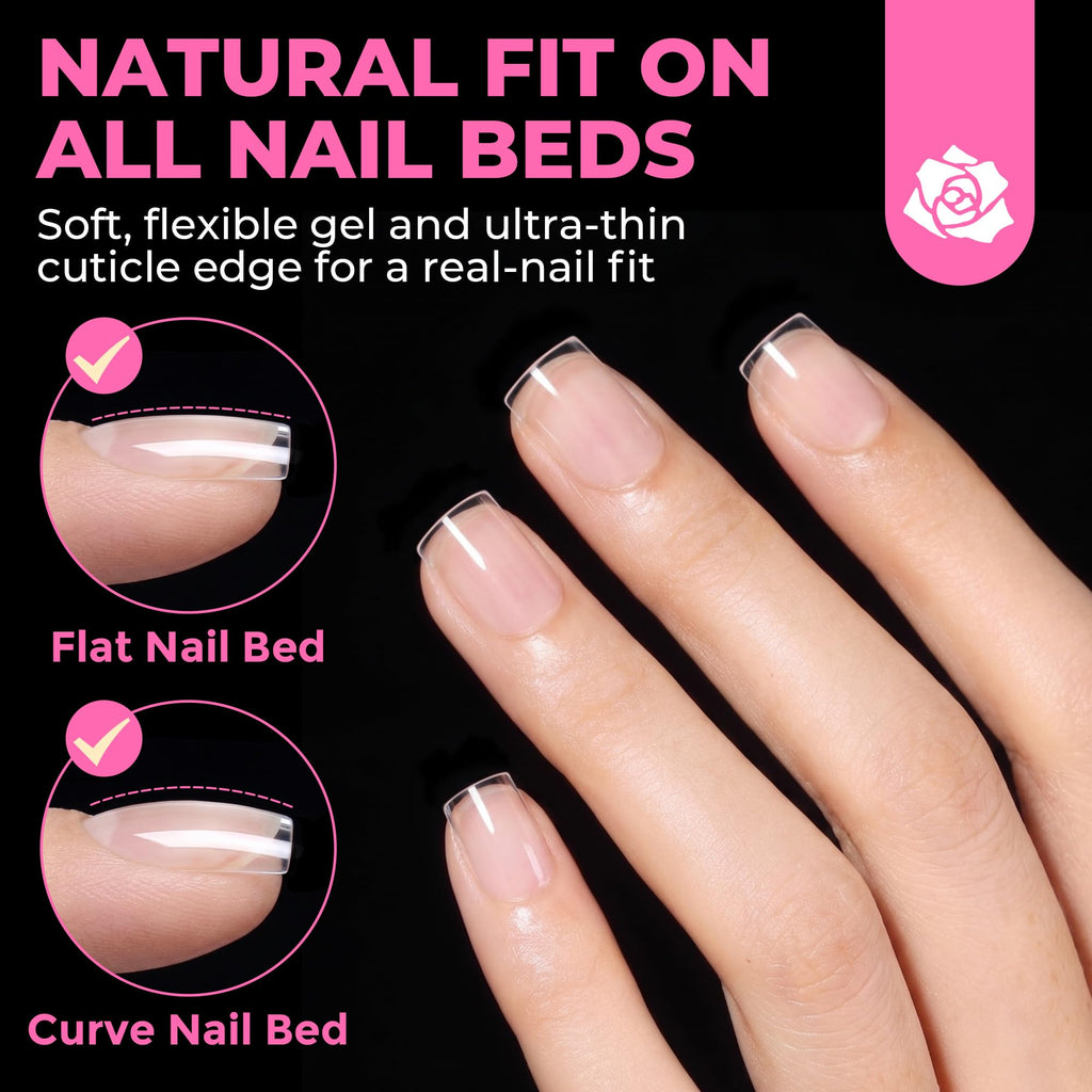UNA GELLA Almond Gel Nail Tips 504PCS Pre-Etched Clear Fake Nails Tips