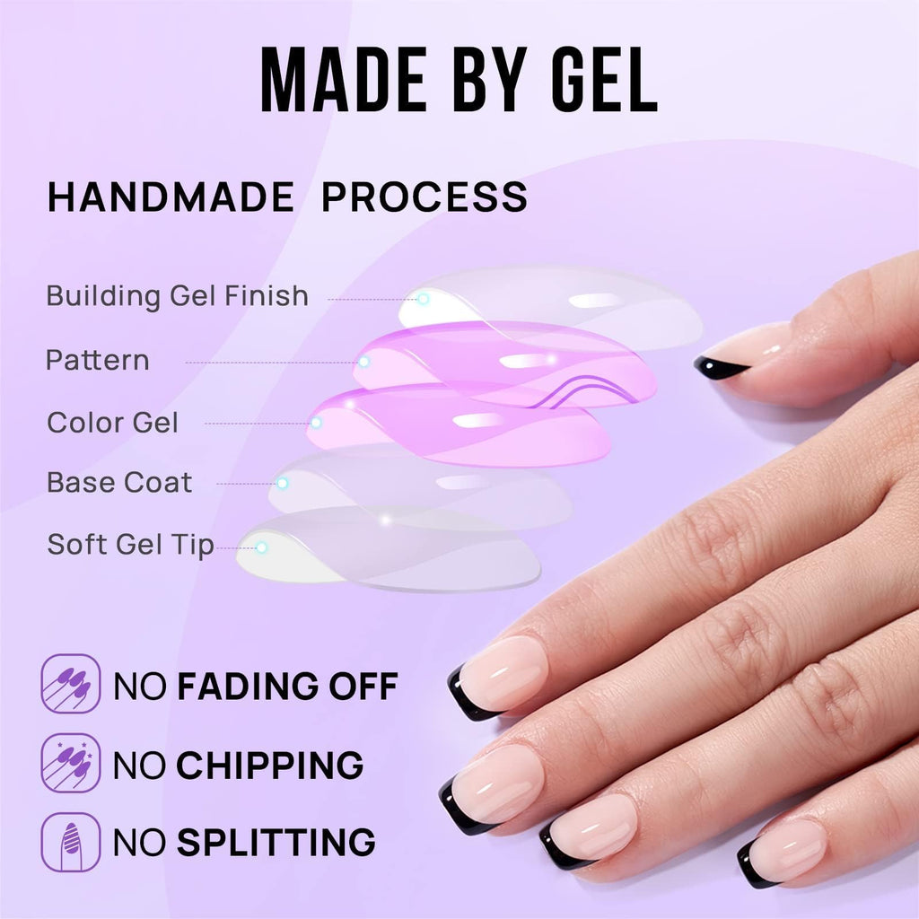 BTArtbox Press On Nails, Short Almond Pink Fake Nails, 32Pcs Full Kit