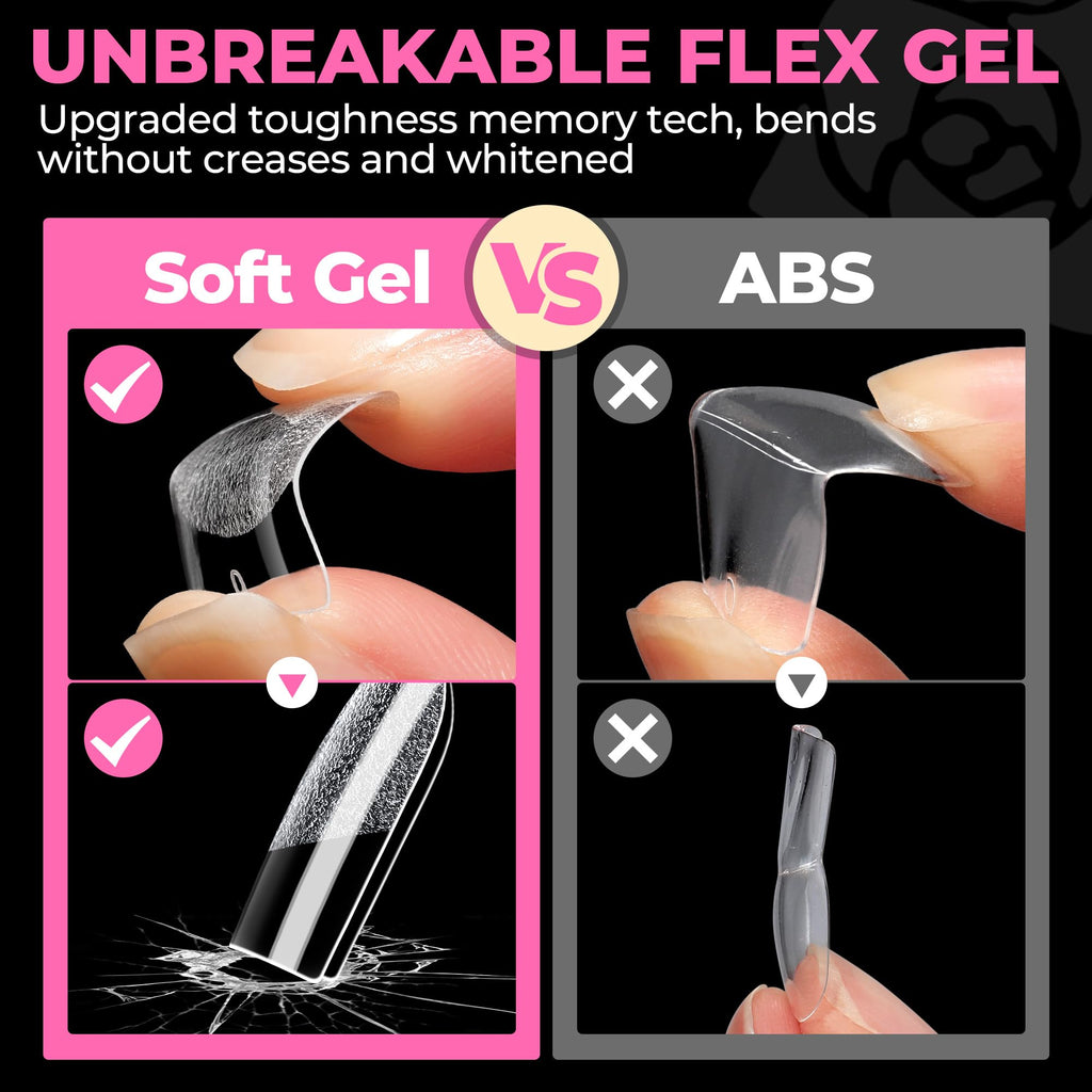 UNA GELLA Almond Gel Nail Tips 504PCS Pre-Etched Clear Fake Nails Tips