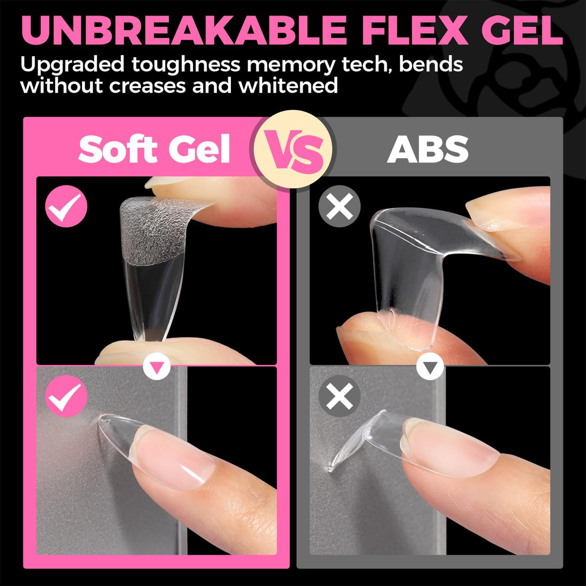UNA GELLA Almond Gel Nail Tips 504PCS Pre-Etched Clear Fake Nails Tips