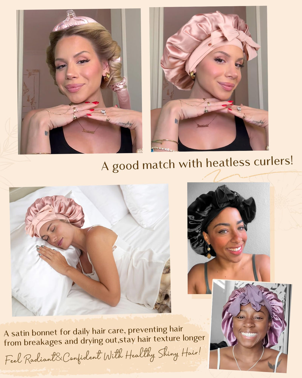 YANIBEST Adjustable Silk Bonnet for Sleeping Women Double Layer Satin Bonnet Reduce Friction Prevent Frizz Curly Hair