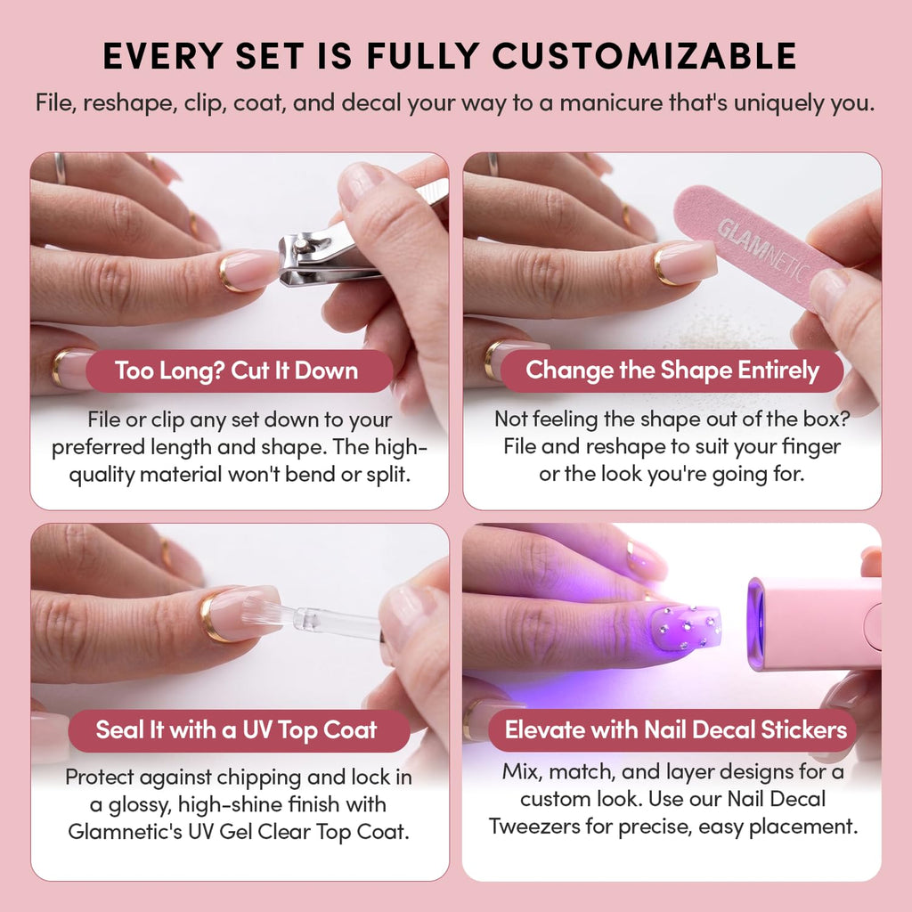 Glamnetic Press On Nails, Short Almond Glossy, Fake Nails 30pc Nail Kit