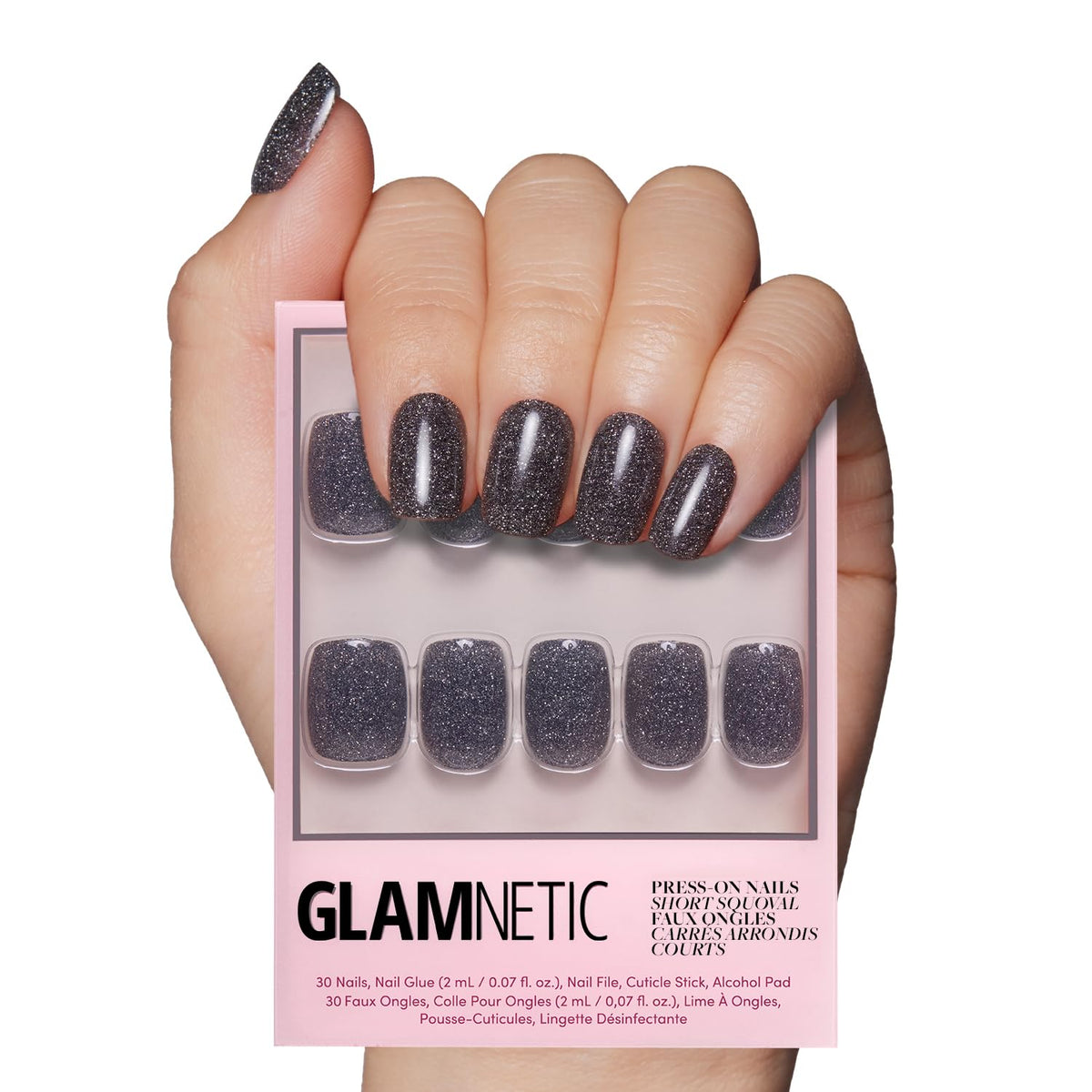 Glamnetic Press On Nails, Short Almond Glossy, Fake Nails 30pc Nail Kit