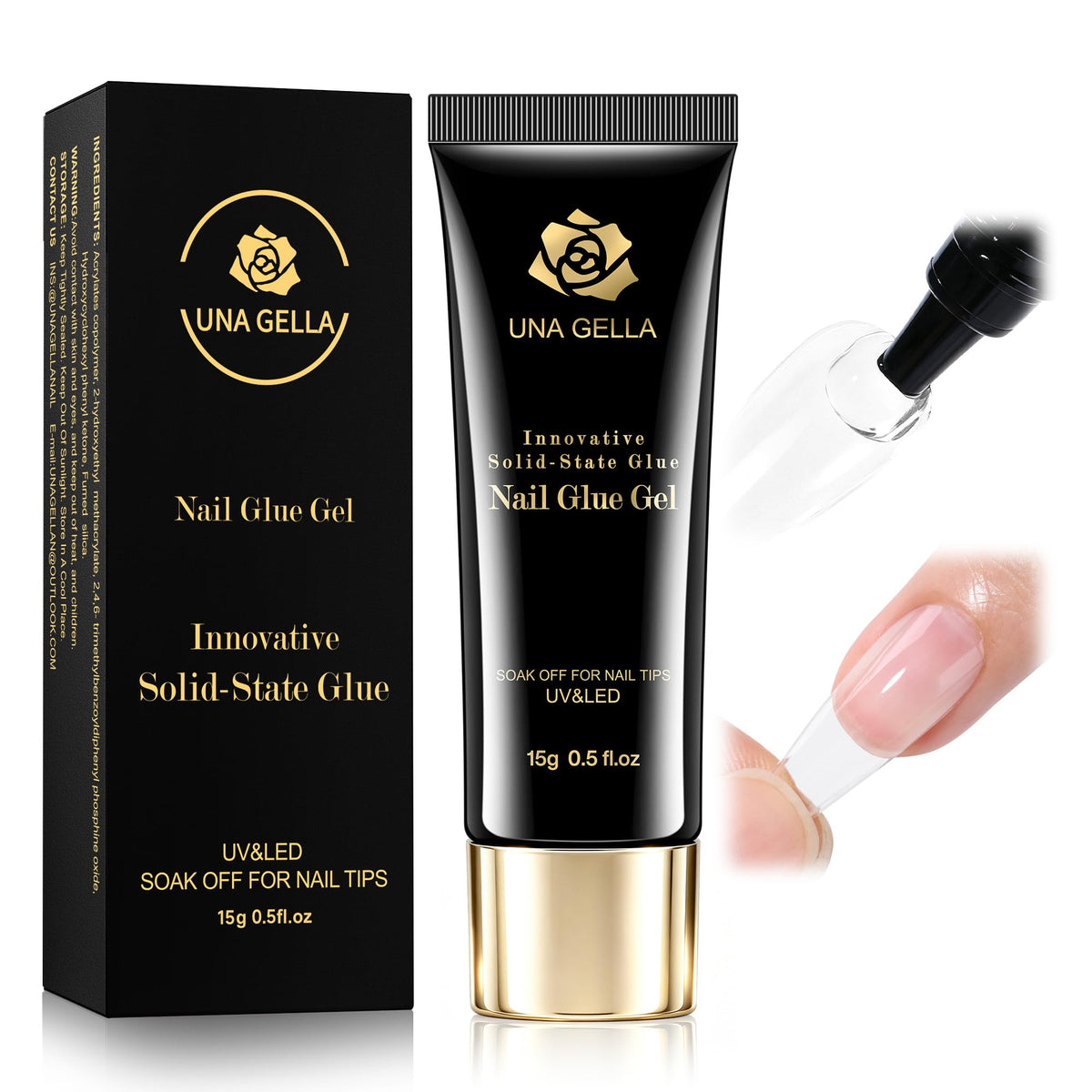 UNA GELLA 20ml*2PCS Nail Glue Remover for Press on, Multi-Functional Pinpoint Glue Remover Fast Removal Gentle Non-Acetone with Crystal Sticks for Nails Polish False Acrylic Nail Tips Home DIY