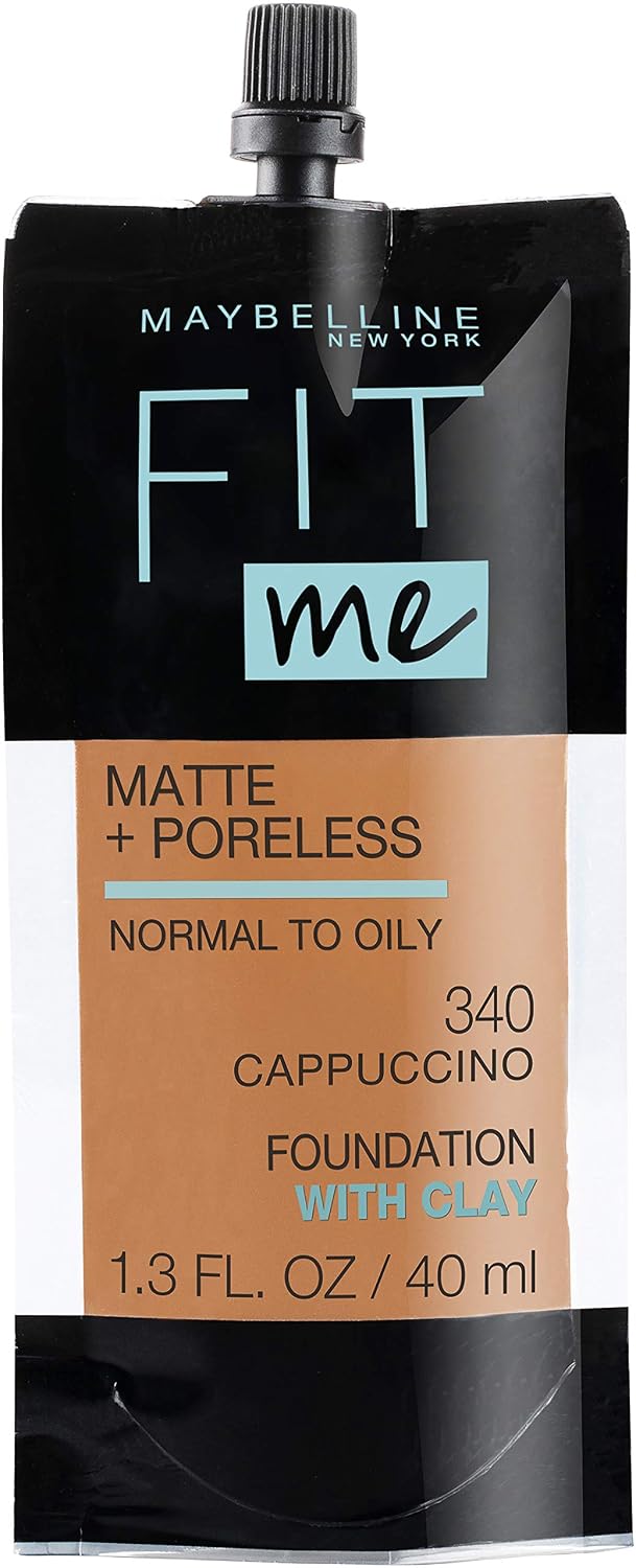 Maybelline Fit Me Matte + Poreless Liquid Oil-Free Foundation Makeup, Toffee, 1 Count (Packaging May Vary)