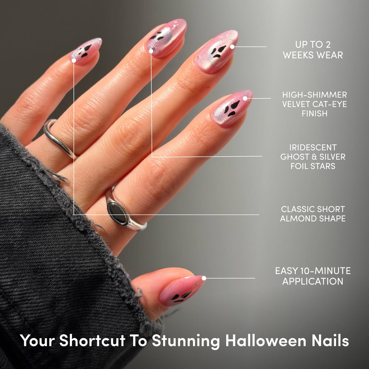 Glamnetic Halloween Press On Nails, Short Almond Glazed, October Nights