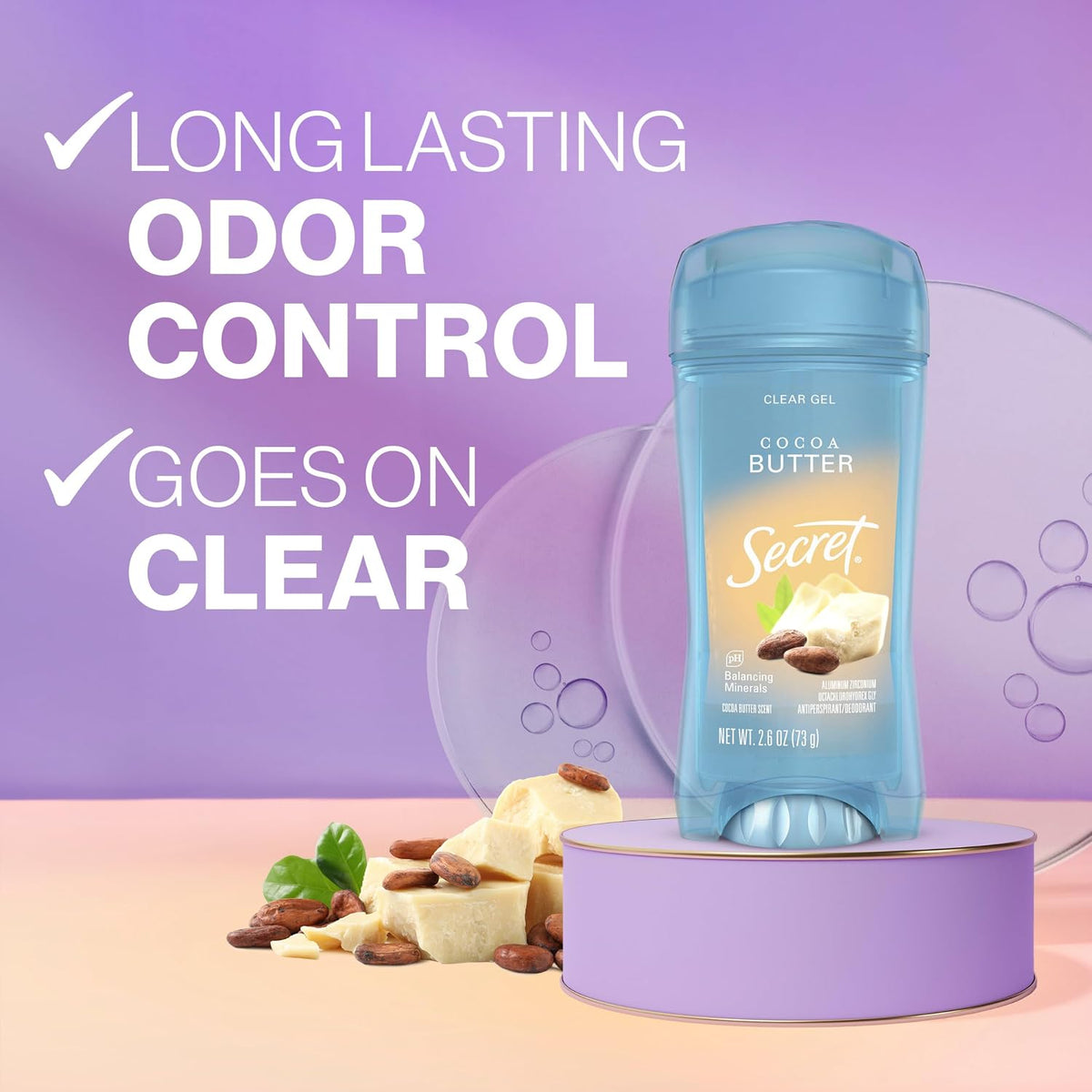 Secret Fresh Antiperspirant Deodorant for Women, 72hr Breathable Sweat & Odor Protection, Instant Freshness & Gentle, PH Balancing Minerals, Clear Gel, Relaxing Lavender Scent, 2.6 oz