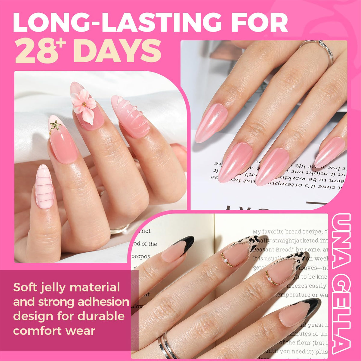 UNA GELLA Almond Gel Nail Tips 504PCS Pre-Etched Clear Fake Nails Tips