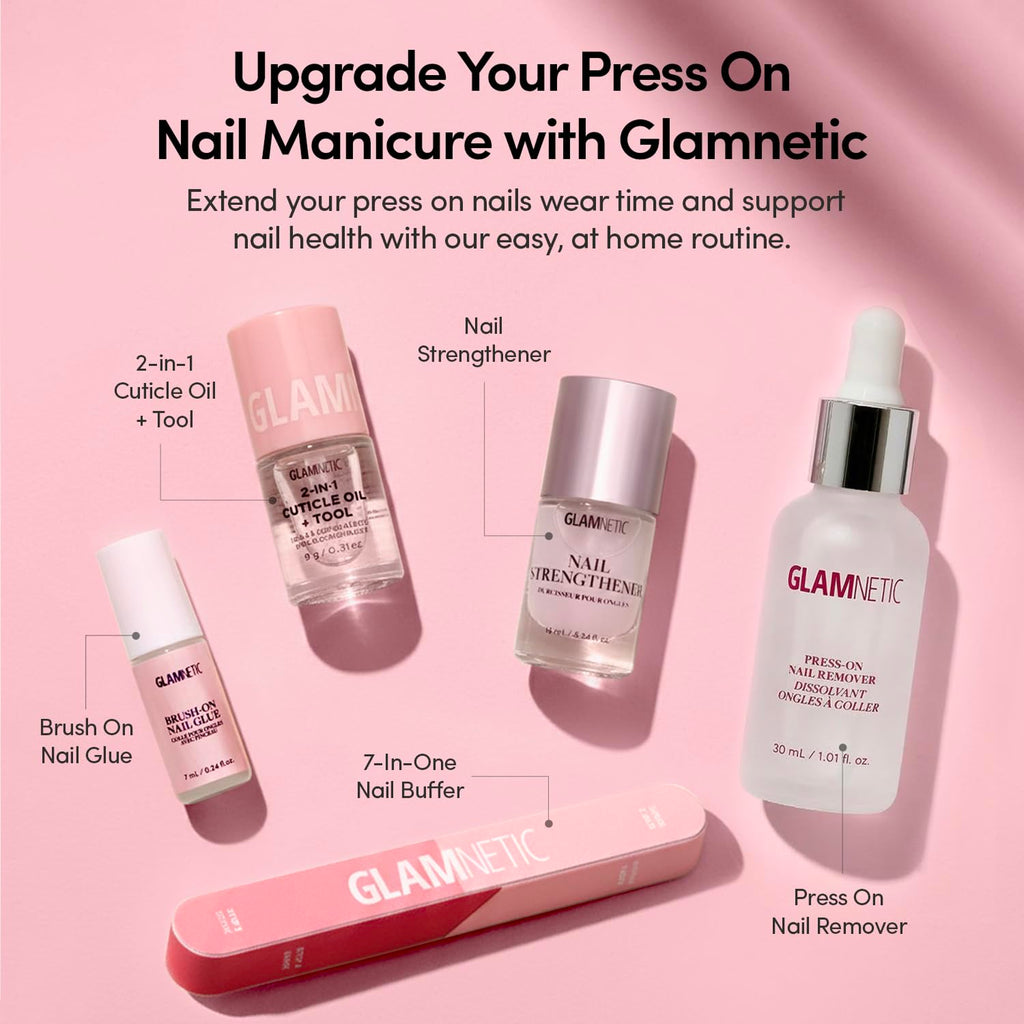 Glamnetic Press On Nails, Short Almond Glossy, Fake Nails 30pc Nail Kit