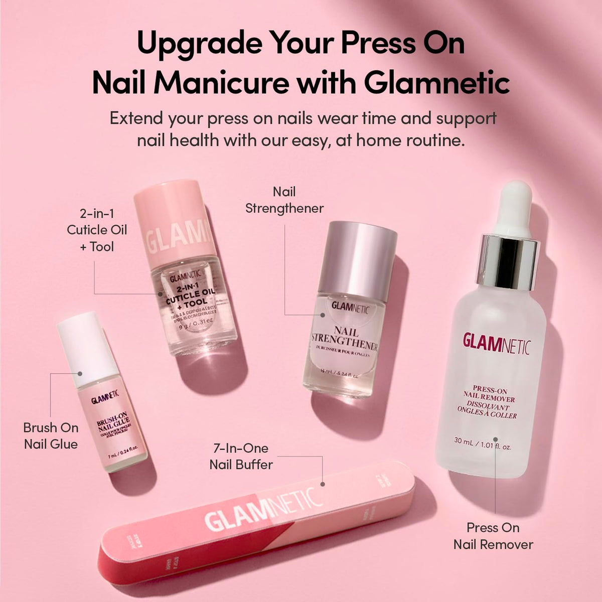 Glamnetic Press On Nails, Short Almond Glossy, Fake Nails 30pc Nail Kit