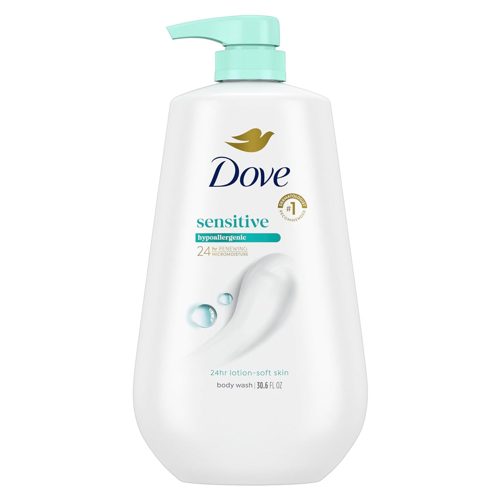 Dove Sensitive Skin Body Wash, 24hr Lotion-Soft Skin, 30.6 oz