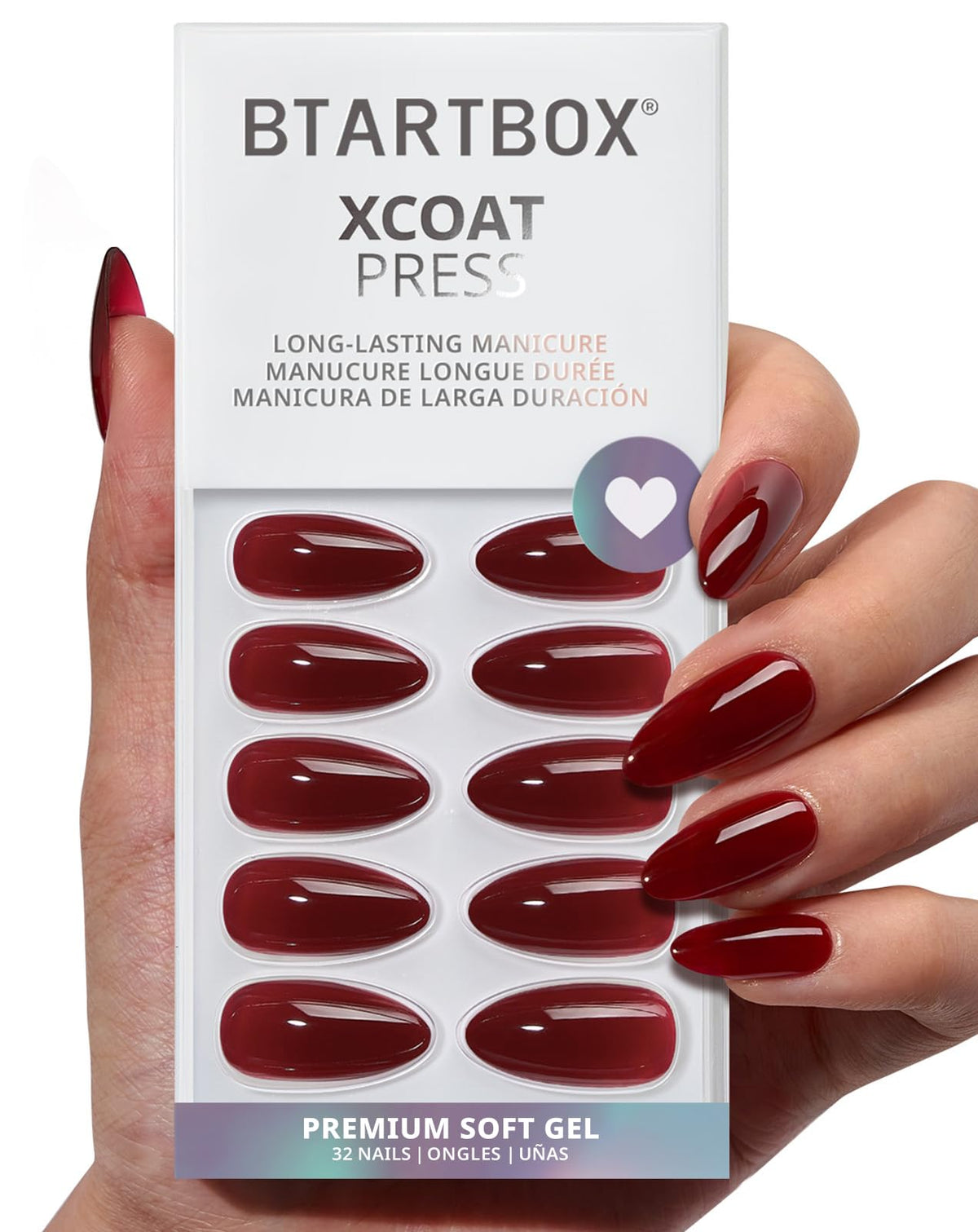 BTArtbox Press On Nails, Short Almond Pink Fake Nails, 32Pcs Full Kit