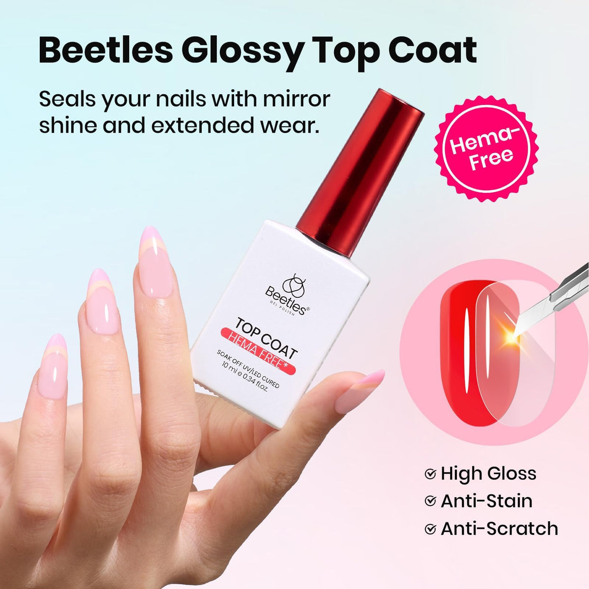 Beetles Builder Gel for Nails with Gel Base and Top Coat Set 3Pcs
