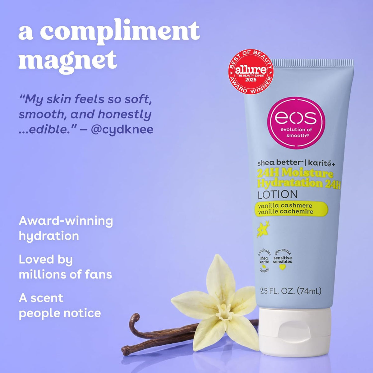 eos 24H Moisture Travel Body Lotion- Fresh & Cozy, Mini Size, 2.5 fl oz