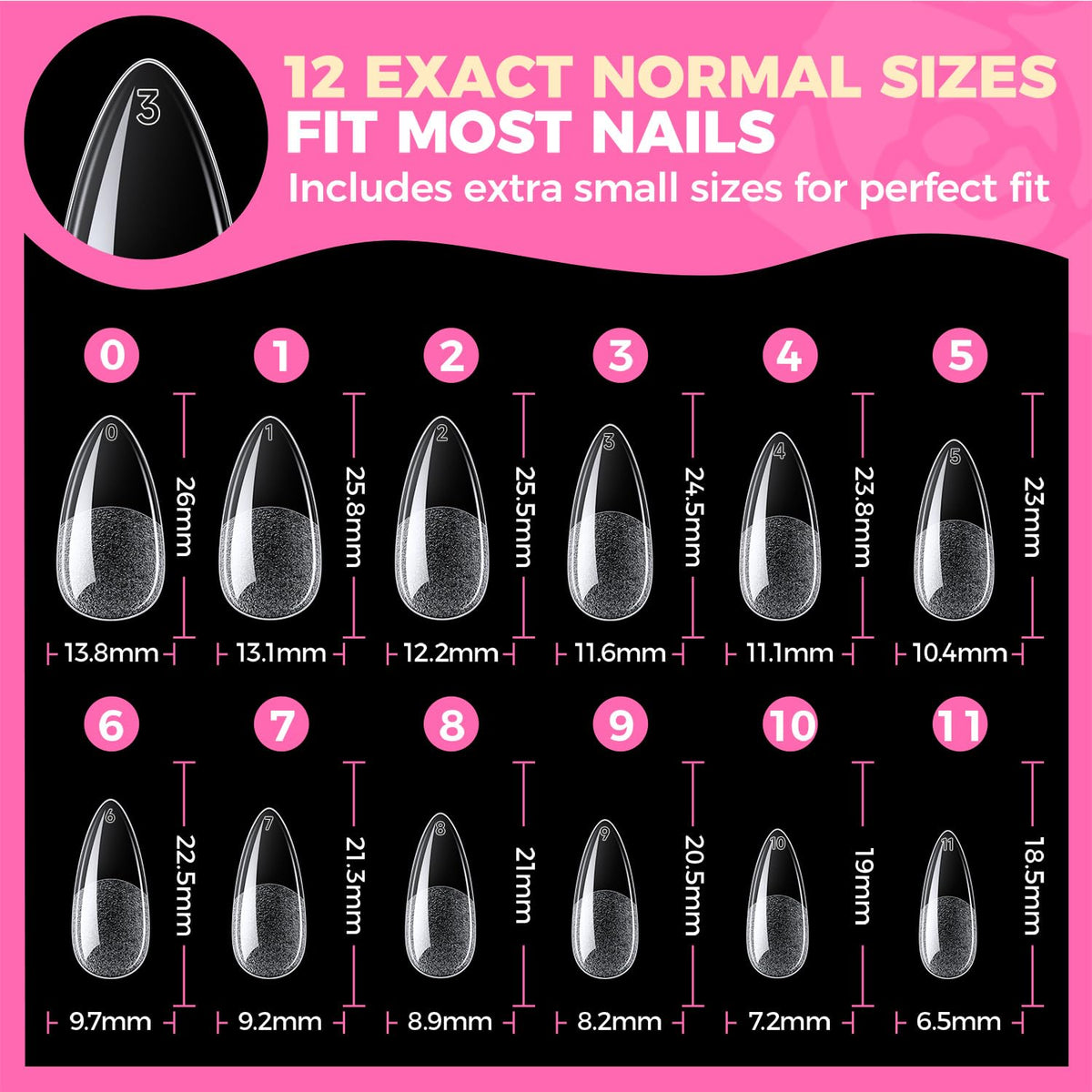 UNA GELLA Almond Gel Nail Tips 504PCS Pre-Etched Clear Fake Nails Tips