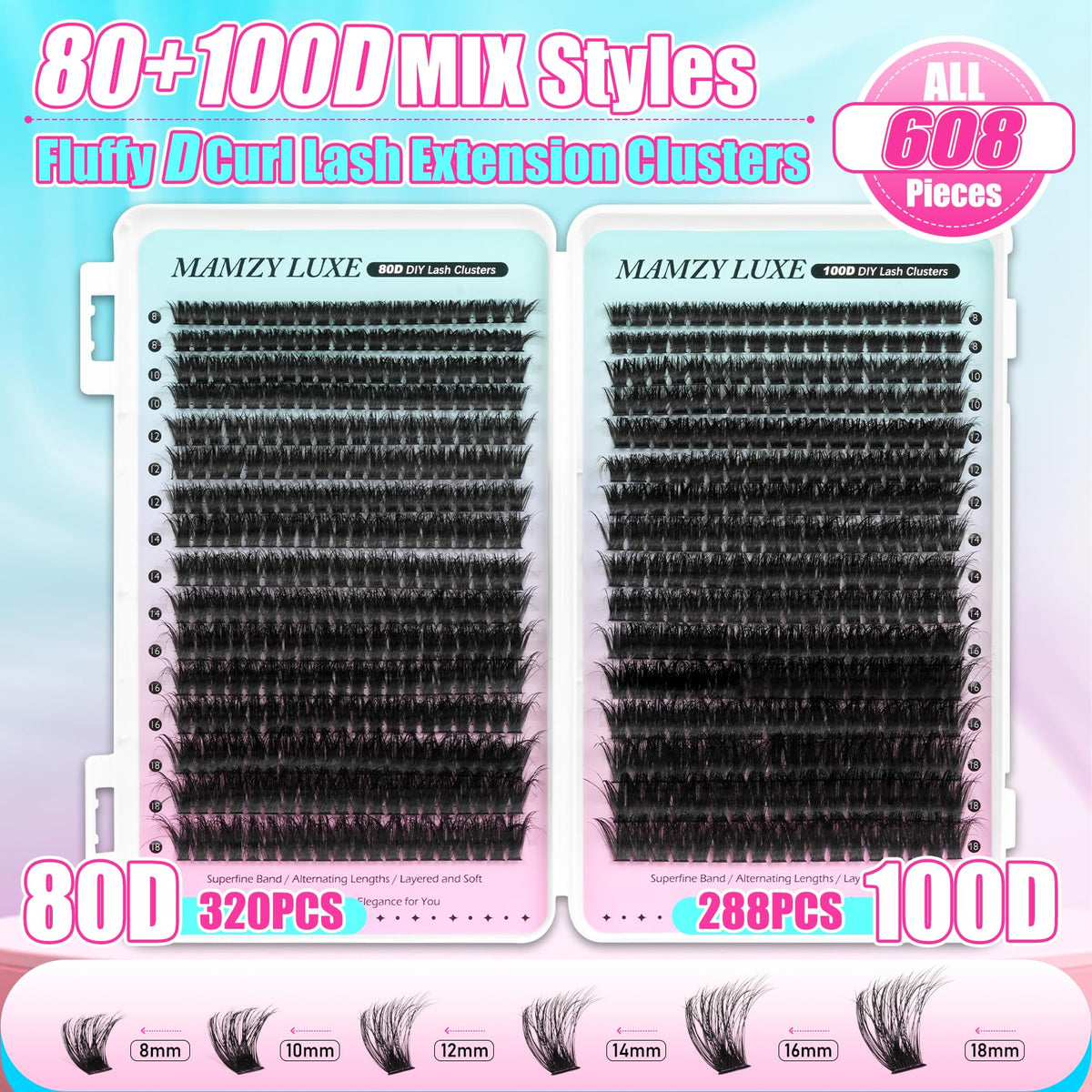 Lash Clusters Wispy 80D Eyelash Clusters 10-18mm Fluff Cluster Eyelash Extensions D Curl No Plastic Feel Individual Lashes Extension 240 Pcs Versatile False Eyelashes Clusters