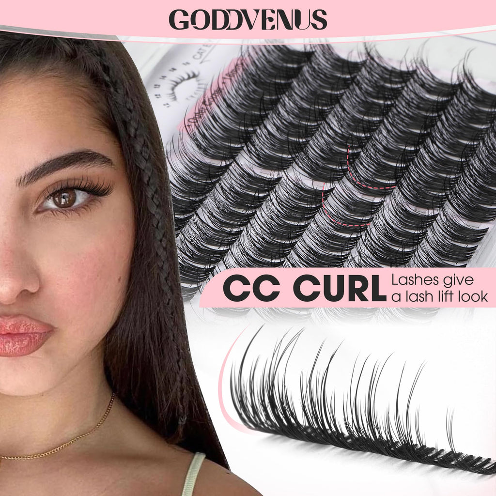 Goddvenus Lash Clusters Kit Wispy Eyelash Clusters Lashes Natural DIY Lash Extension Kit 10-16mm Cluster Eyelash Extensions Kit 300pcs C Curl Individual Lashes Cluster Eyelash (With Tweezers)