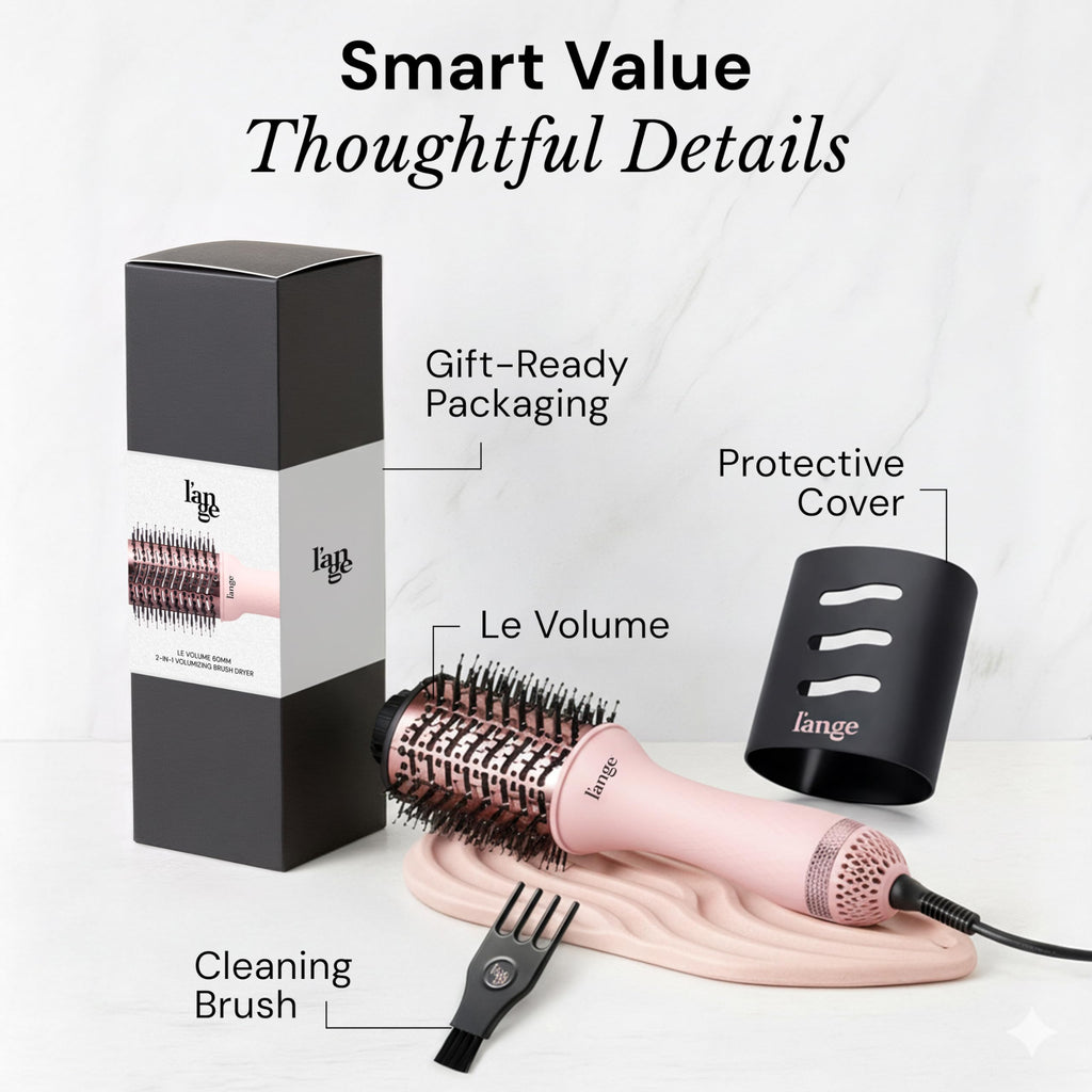 L'ANGE HAIR Le Volume 2-in-1 Titanium Blow Dryer Brush | Frizz Control Blowout Hair Dryer Brush for Drying and Styling | Volumizing Hot Air Styler for All Hairstyles | Oval Barrel | Black - 75mm