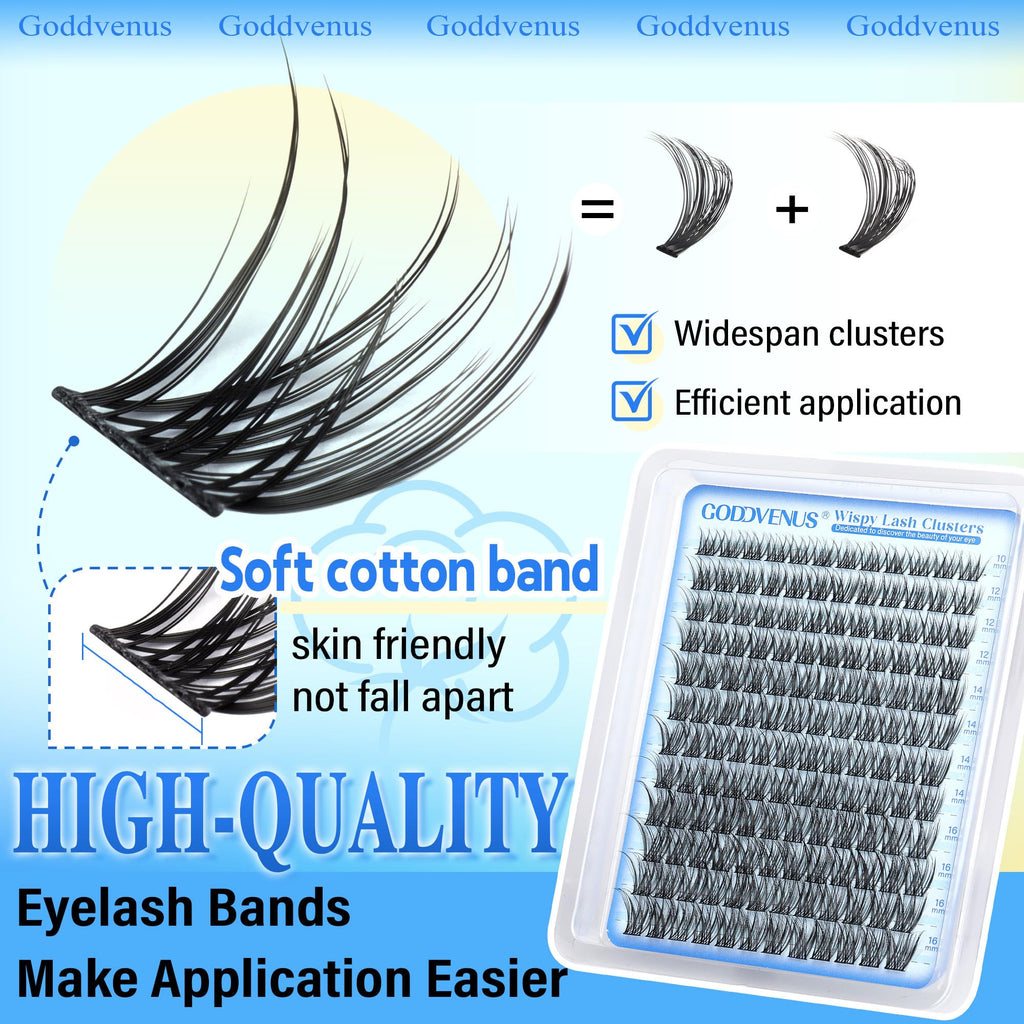 Goddvenus Lash Clusters Kit Wispy Eyelash Clusters Lashes Natural DIY Lash Extension Kit 10-16mm Cluster Eyelash Extensions Kit 300pcs C Curl Individual Lashes Cluster Eyelash (With Tweezers)