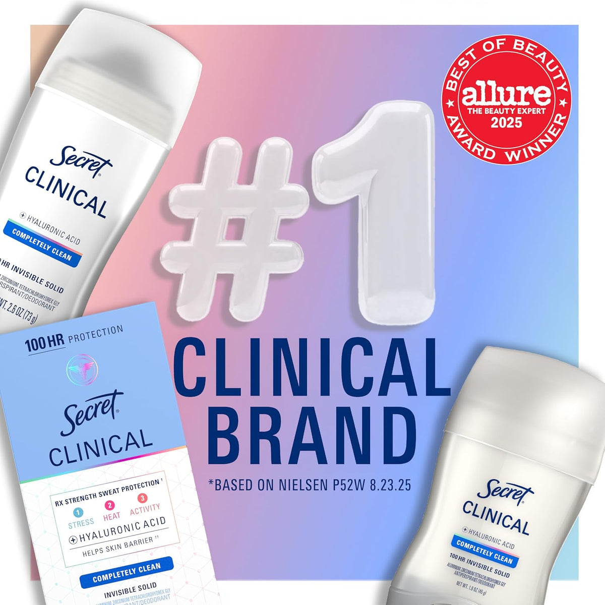 Secret Clinical Strength 100HR Defense, Invisible Solid Antiperspirant Deodorant for Women, A'Ja Wilson Edition, Triple Threat Sweat Protection, Hyaluronic Acid, Court Queen Citrus Scent, 2.6 oz