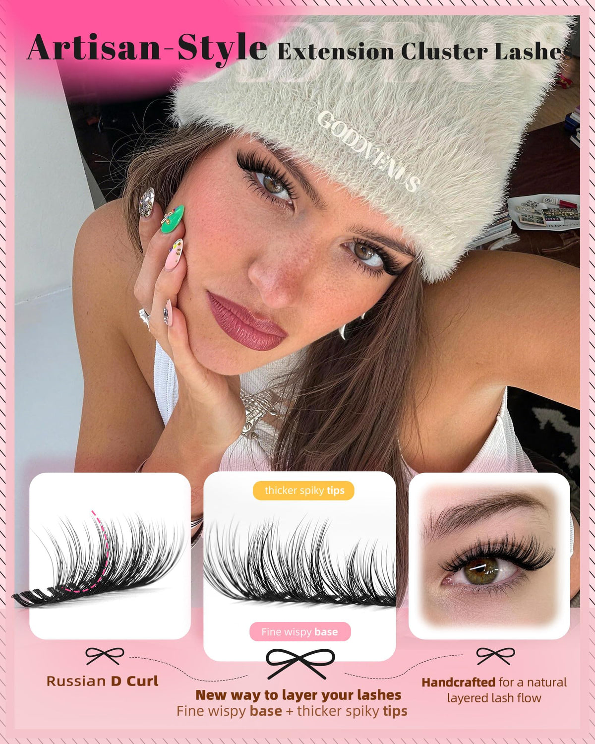 Goddvenus Lash Clusters Kit Wispy Eyelash Clusters Lashes Natural DIY Lash Extension Kit 10-16mm Cluster Eyelash Extensions Kit 300pcs C Curl Individual Lashes Cluster Eyelash (With Tweezers)