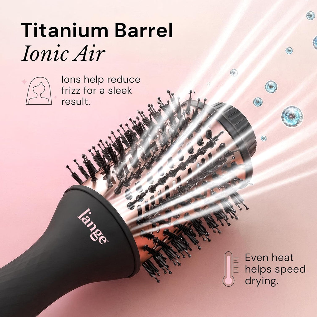 L'ANGE HAIR Le Volume 2-in-1 Titanium Blow Dryer Brush | Frizz Control Blowout Hair Dryer Brush for Drying and Styling | Volumizing Hot Air Styler for All Hairstyles | Oval Barrel | Black - 75mm