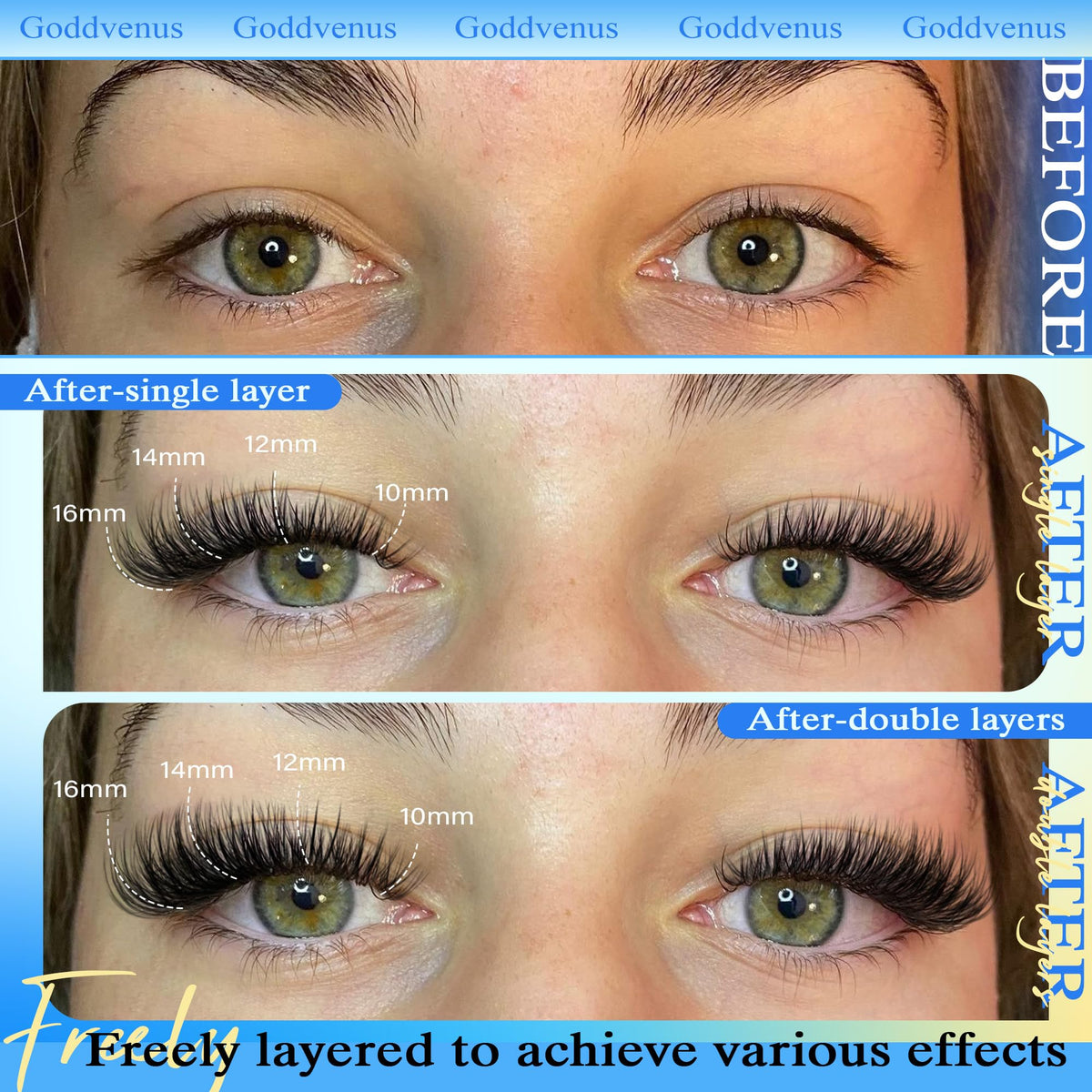 Goddvenus Lash Clusters Kit Wispy Eyelash Clusters Lashes Natural DIY Lash Extension Kit 10-16mm Cluster Eyelash Extensions Kit 300pcs C Curl Individual Lashes Cluster Eyelash (With Tweezers)